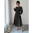 thumbnail image 4 of Autumn Women'S Long Sleeve Ruffled Round Neck Layered Flowing Wedding Guest Maxi Dress Black M, 4 of 7