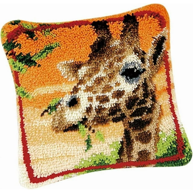 (Giraffe)Tenlacum Lovely Animals Latch Hook Rug Making Kits for Beginners Embroidery Kit Pillowcase Cushion with Colorful Yarn Bundles Canvas Latch Hook Tool E