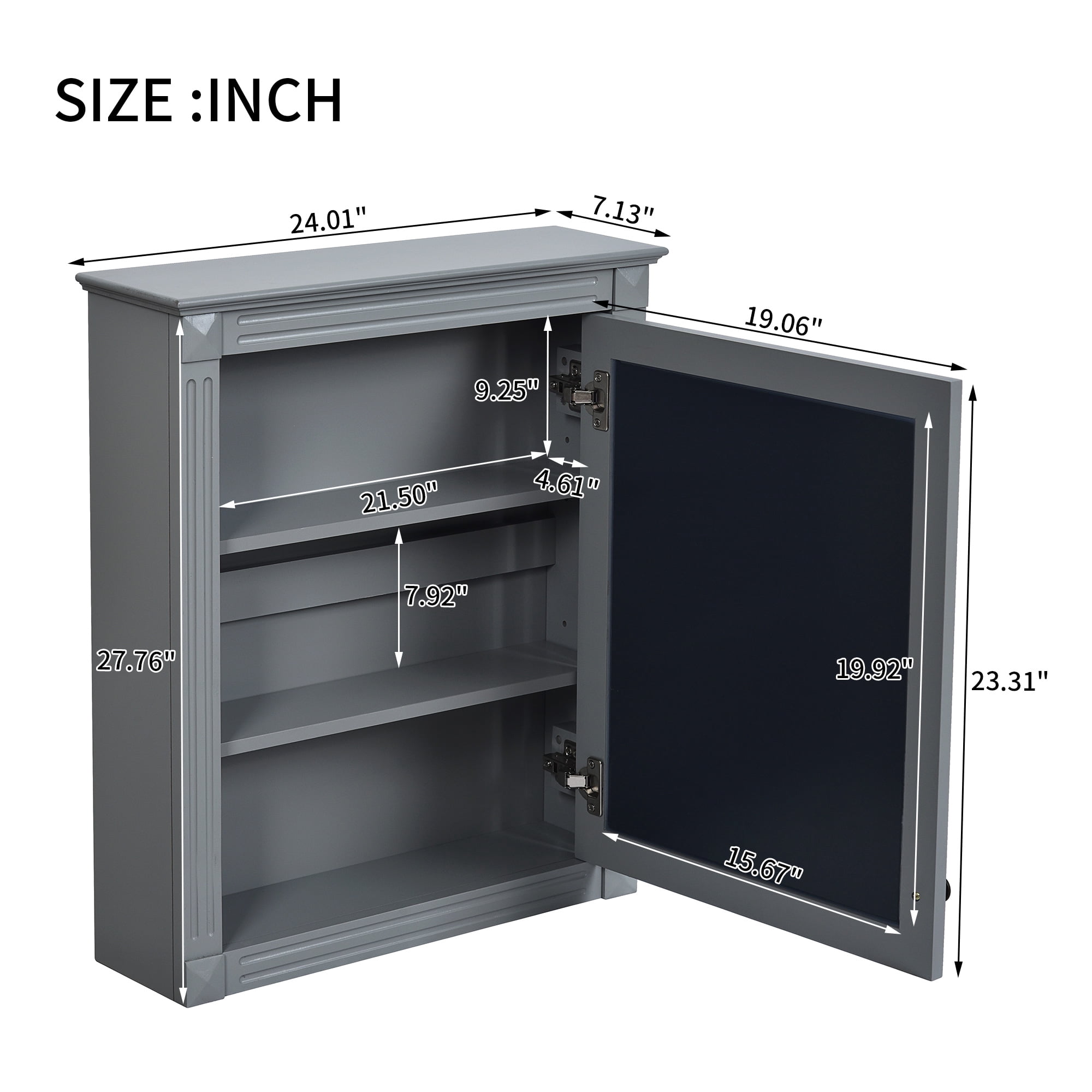 Euroco 24'' x 27'' Wall Mounted Bathroom Storage Cabinet with Mirror, Medicine Cabinet with Height Adjustable Shelf, Over the Toilet Space Saver Cabinet
