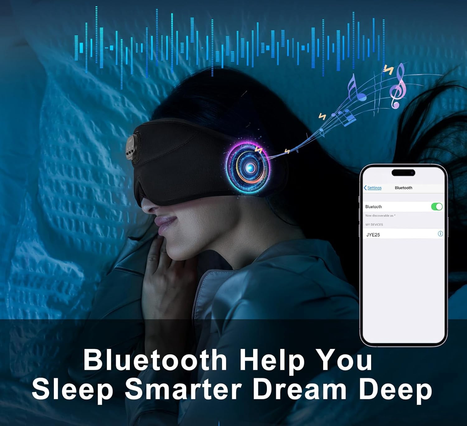 White Noise Bluetooth Sleep Mask, 3D Wireless Sleep Mask with Timing,Headphones, Sleep Mask with Bluetooth Headphones for Music Auto Shut Off, Sleep Mask Side Sleeper Travel Gift for Women Men