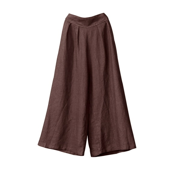 DYMADE Womens Leisure Cotton Linen Elastic Waist Loose Wide Leg Casual Pants