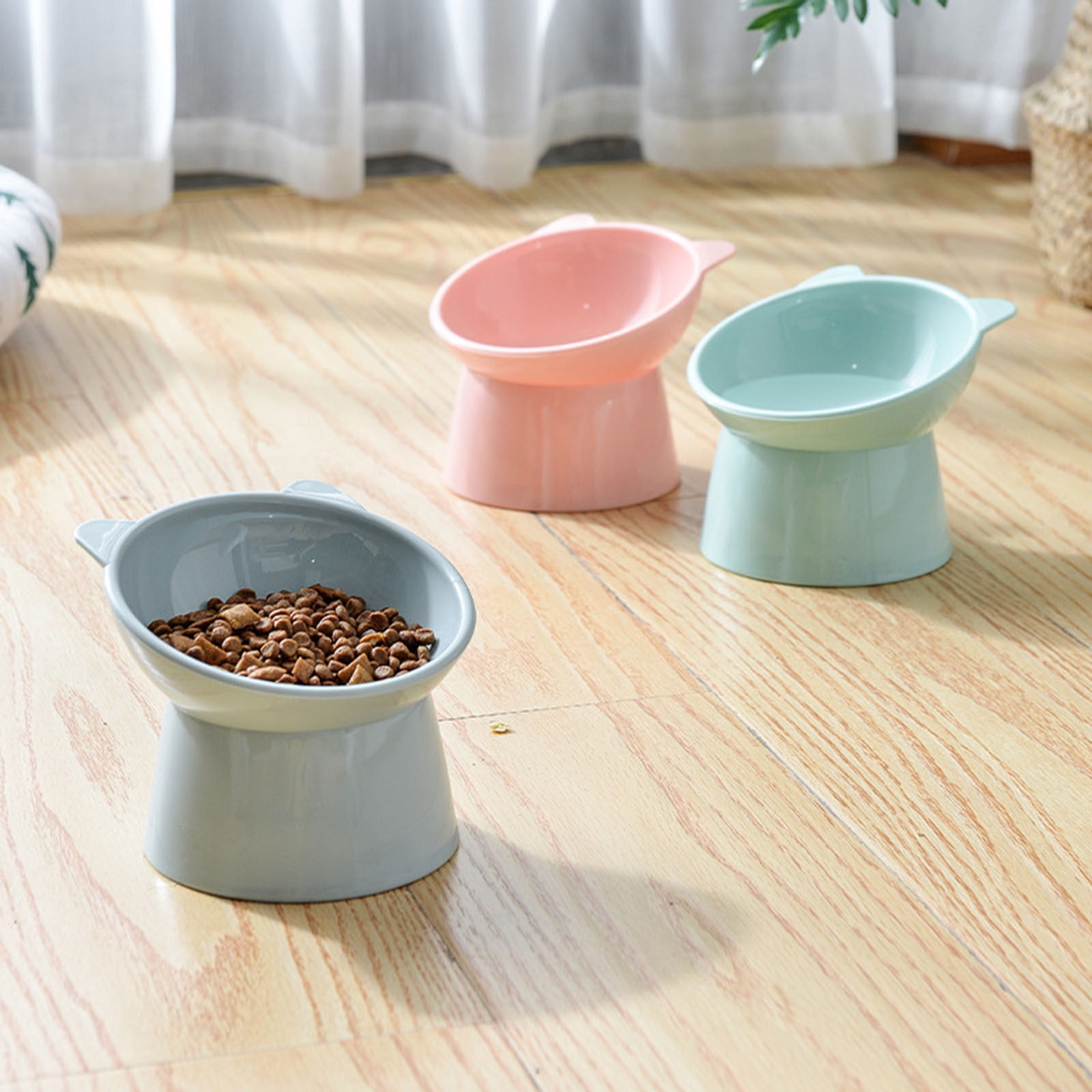 4pcs Tilted Elevated Cat Food Bowl - Cat Bowls Whisker Friendly Anti Vomiting Slanted Feeding Bowls Cute Shallow Bowl B