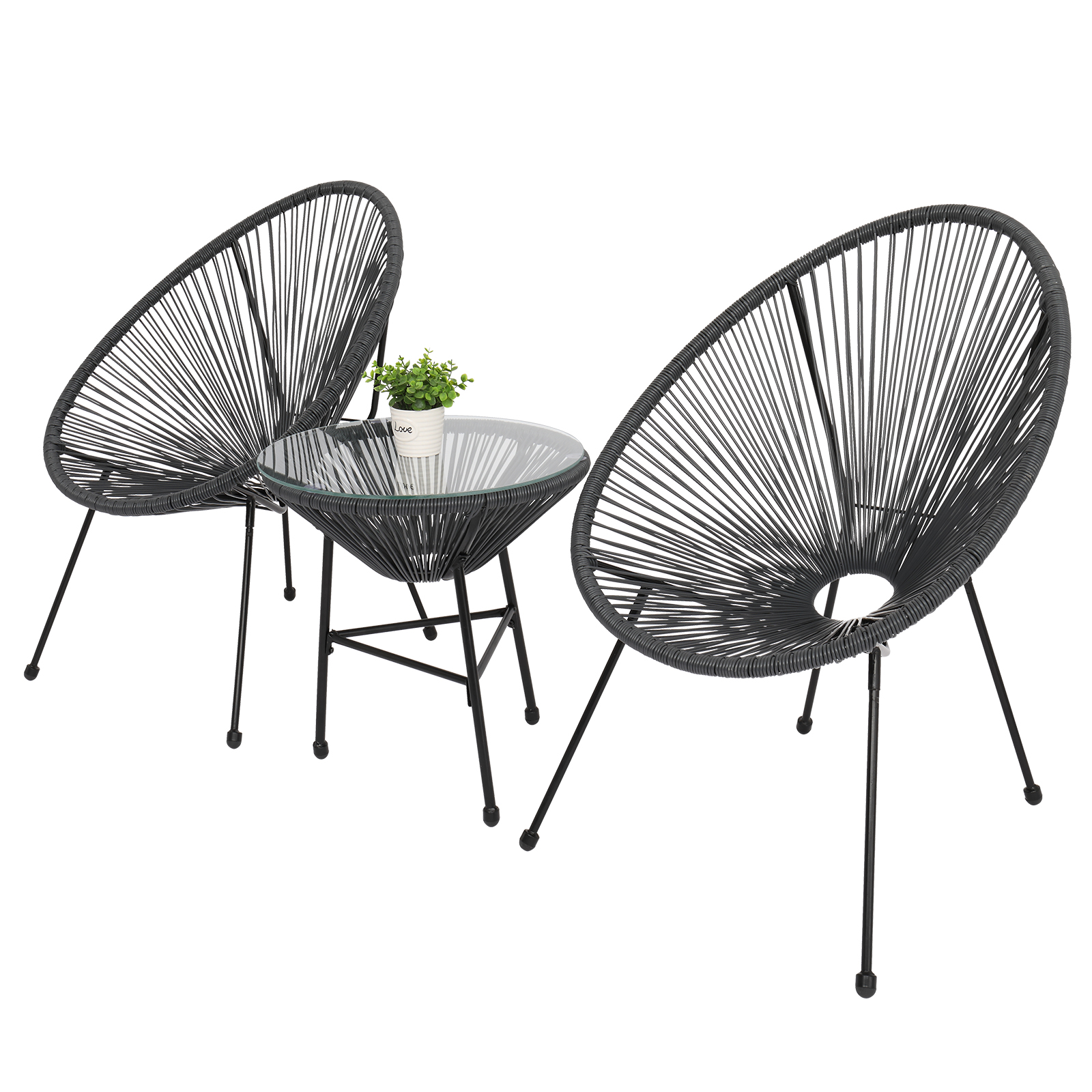 Acapulco Chair Set, BTMWAY 3 Piece Wicker Bistro Set with 2 Oval Chairs and Coffee Table, Outdoor Patio Furniture Sets for Garden, All-Weather Chaise Lounge Conversation Set, Balcony Furniture, Gray - image 5 of 15