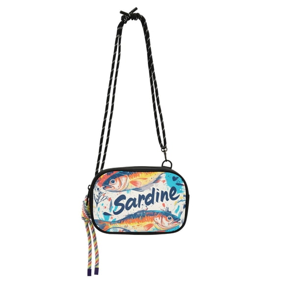 FORMRS Mini Crossbody Bag for Women Adjustable Rope Shoulder Casual Phone Purse, Yellow Sardines Pattern
