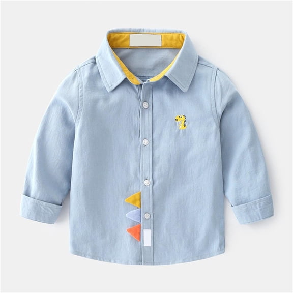 CONZONE Toddler Baby Boys Polo Shirts Cartoon Dinosaur Long Sleeve Buttons Tee Shirt for Boys Lapel Lightweight Loose Fit Kids Spring Summer Tops