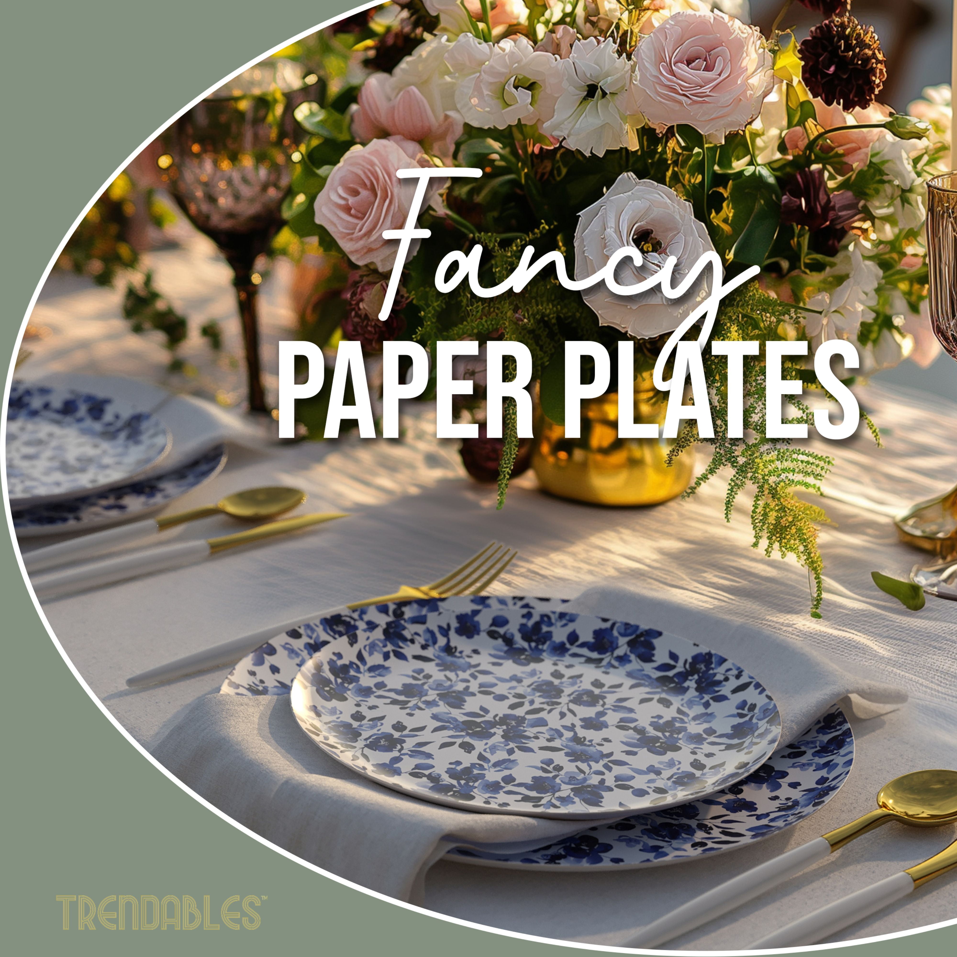 Crown Display Heavy Duty Paper Plates Set for 32 Guests, 64 Fancy Disposable Plates, Bluebelle