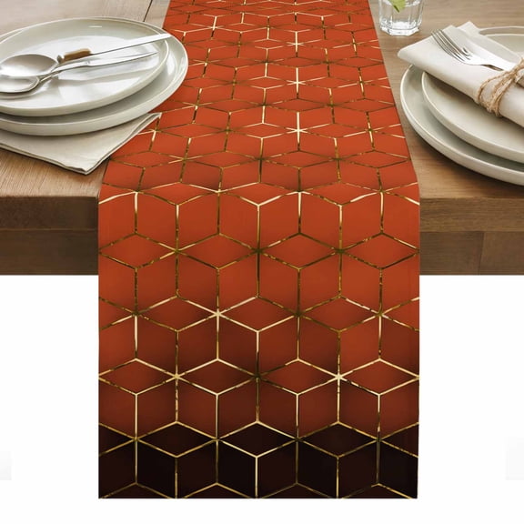 Orange Geometric Table Runner - 108 Inch Long, Kitchen Dining Table Runner Dresser Scarves, Ombre Modern Abstract Art Farmhouse Decor for Coffee Tables Wedding Party Banquet