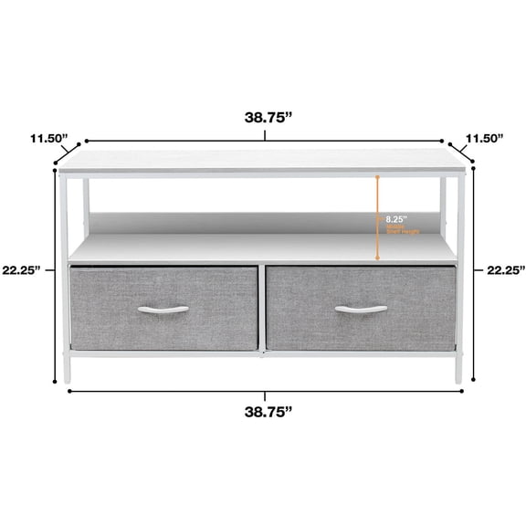 Sorbus TV Stand Cabinet Entertainment Center 25-50 Inch - Living Room Media Console Table, Steel Frame, Wood Top, Fabric Bins (White)