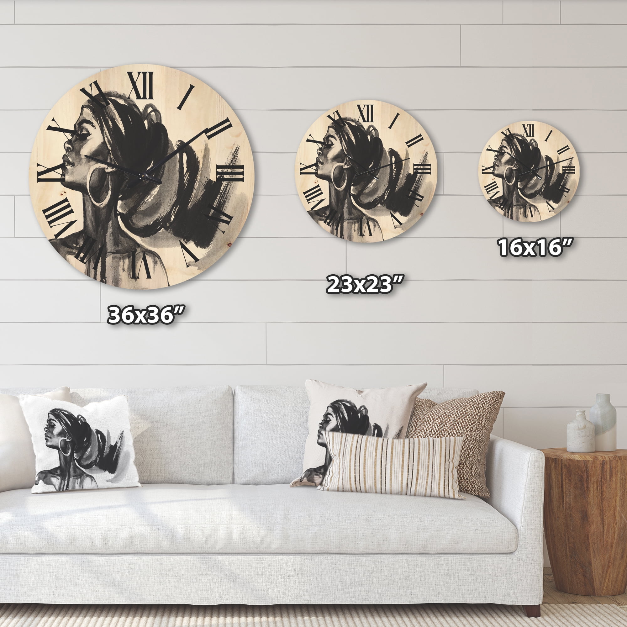 Designart 'Black and White Portrait of African American Woman IV' Modern Wood Wall Clock