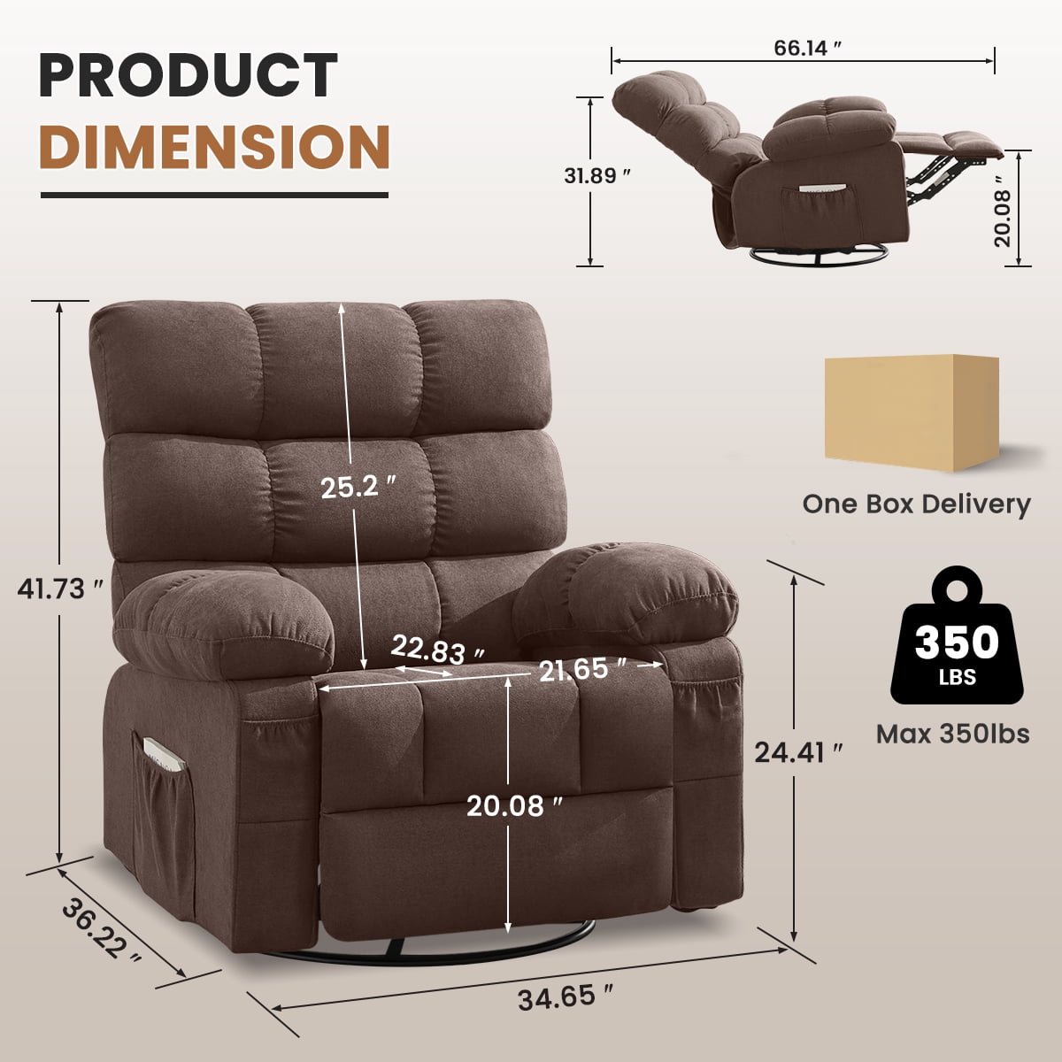 360° Swivel Manual Rocker Recliner Chair with Side and Front Pockets