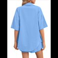 thumbnail image 4 of Conjunto de Chándal de 2 Piezas para Mujer, de Verano, con Top de Corta y Pantalones Cortos. Azul M, 4 of 9