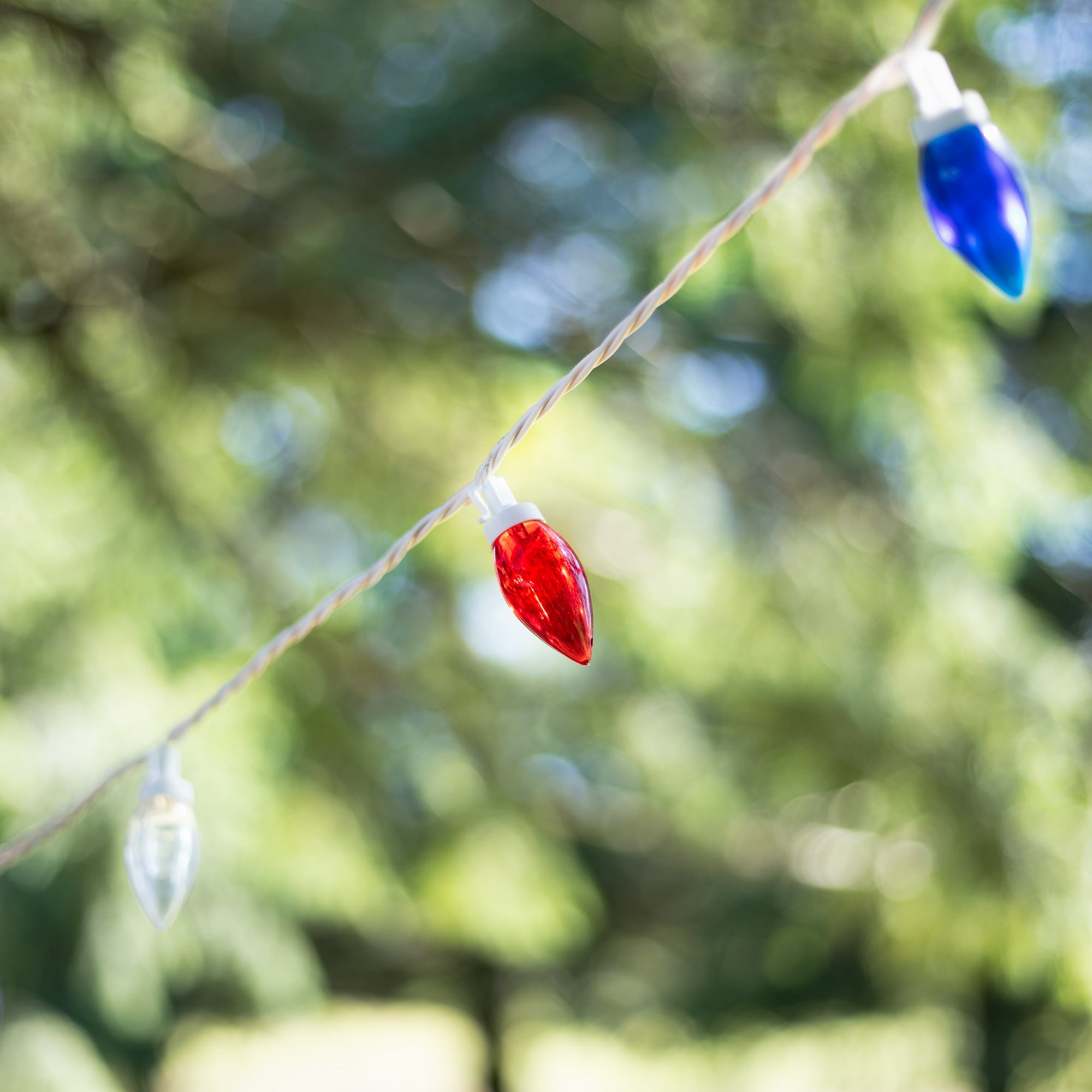 LED Patriotic C9 Christmas Lights - Red Clear and Blue - 16' White Wire - 50ct