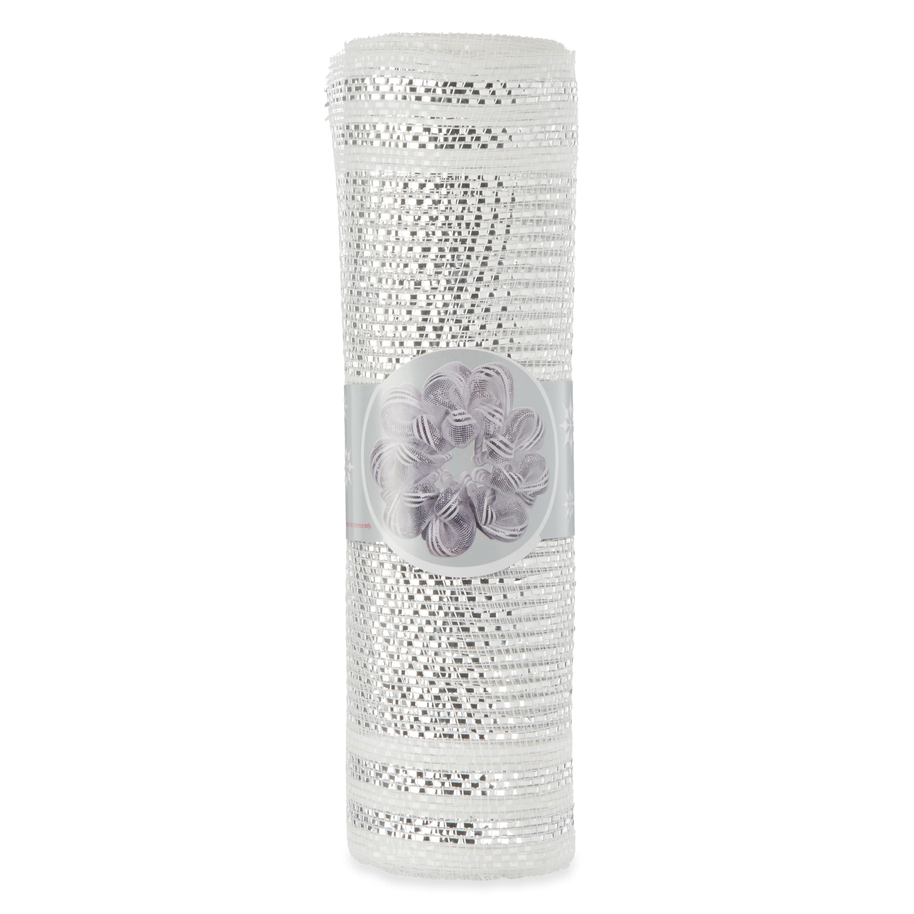 Holiday Time Silver and White Mesh Christmas Ribbon Rolls, 10.5