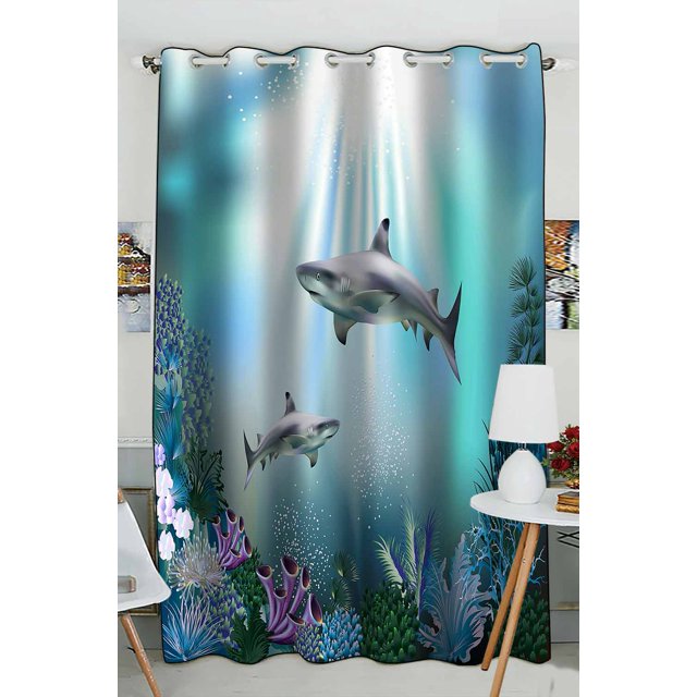 ABPHQTO The Underwater World Sharks Plants Grommet Blackout Cortina Cortinas para oscurecer la habitación 130x210 cm (One Piece)