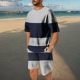 thumbnail image 2 of Stamzod Mens Two Piece Summer Outfit Fashion Strip Printed Short Sleeve Tshirts and Stretch Waist Shorts Sets Casaul Plus Size Short Sets for Men Gray XXL, 2 of 7