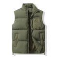 thumbnail image 2 of dzxyzu Men's Winter Stand Collar Vest Warm Padded Puffer Jacket Outdoor Full Zipper Coat Vest Top Riding Skiing Fishing Waistcoat Jacket Army Green, 2 of 4