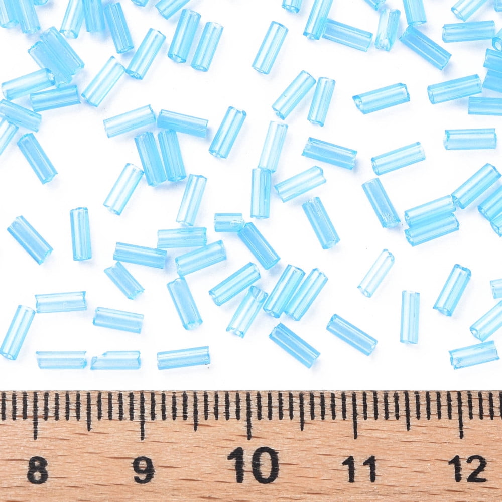 1Pound Transparent Glass Bugle Beads Round Hole Deep Sky Blue 3~8x2mm Hole: 0.7mm 450g/pound DIY