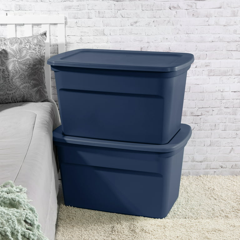 Sterilite Classic Lidded Stackable 30 Gal Storage Tote Container, Blue (6-pack)