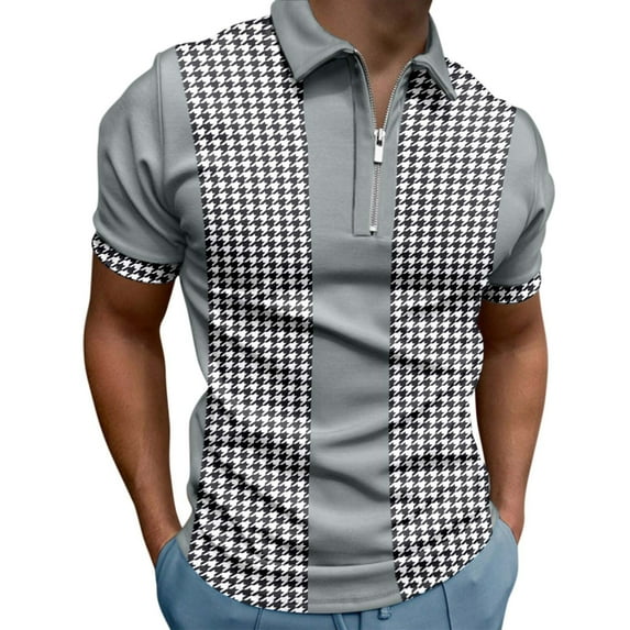 zuwimk Polo Shirts For Men,Men's Short Sleeve Polo Shirts Fashion Zipper Polos Casual Slim Fit T-Shirt Gray,4XL