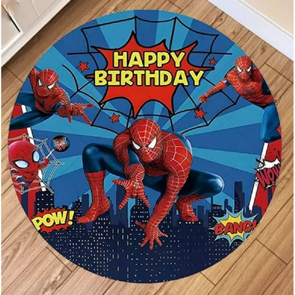 Round Area Rug Colorful Spider Cartoon Carpet Modern 3D Art Aesthetic Rugs Living Room Bedroom Playroom Non-Slip Decorative Floor Mat