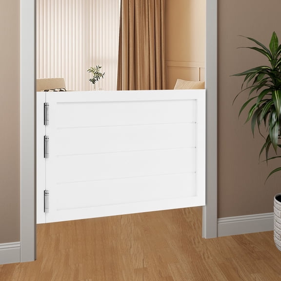 White Swinging Café Door 35” X 24”, Solid Pine Wood Saloon Door with Self-Closing Hinges, Double Action Half Partition Door for Kitchen, Pantry, Hallway