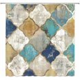 thumbnail image 3 of Geometric Quatrefoil Shower Curtain Retro Cubes Nostalgic Creative Diamond Ethnic Style Blue Beige Gray Yellow Bathroom Curtain Decoration Polyester Fabric with Hooks 54"W x 78"L (Pack of 1), 3 of 6