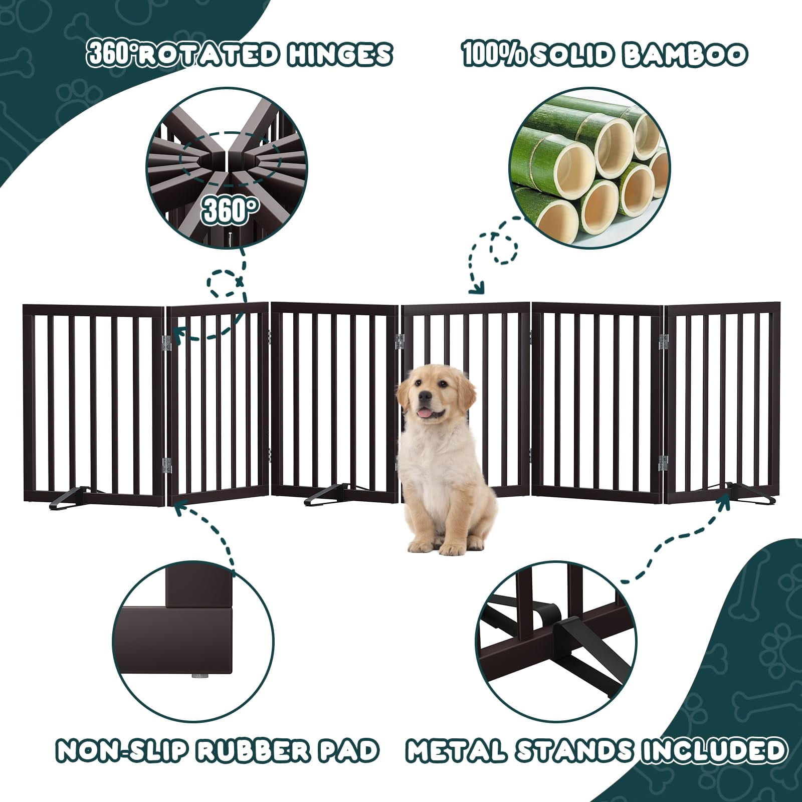 Semiocthome Ultra Wide Foldable Pet Gate for Doorway,Freestanding Dog Gates for Stairs,112.9" Brown