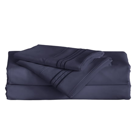 Furinno ANGELAND Vienne 4-Piece Microfiber Bed Sheet Set, California King, Navy Blue