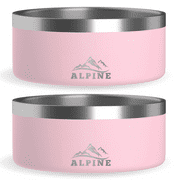 ALPINE Set of 2 Stainless Steel Dog Bowls, Non Slip, Metal Pet Bowl for Food and Water, Double Walled Insulated, Rustproof, Dishwasher Safe (32 oz, Pink)