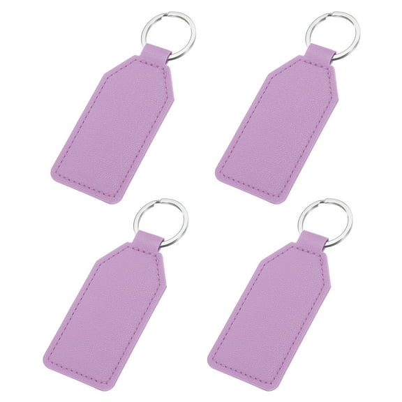 4pcs Leather Key Fob, PU Car Keychain Blanks Key Rings Key Holder for DIY Laser Engraving Birthday Father's Day Gifts, Purple