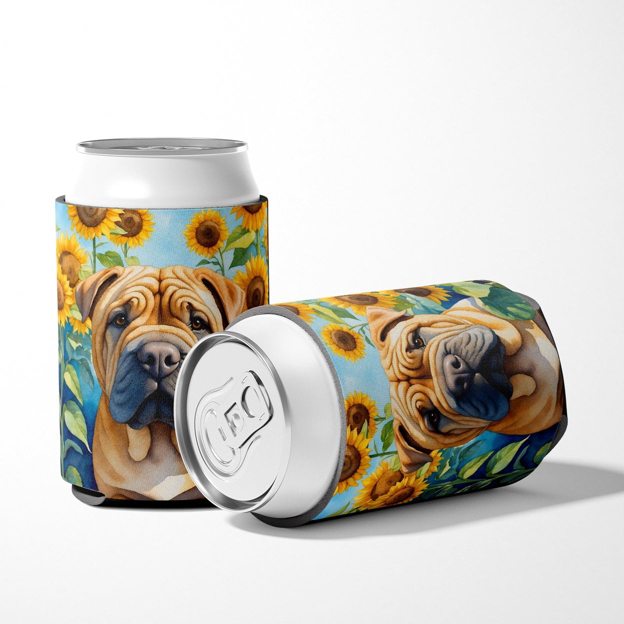 Shar Pei in Sunflowers Can or Bottle Hugger 3 in x 5 in