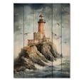 thumbnail image 3 of Designart "Watchtower Overlooking the Ocean II" Coastal Print on Natural Pine Wood, 3 of 5