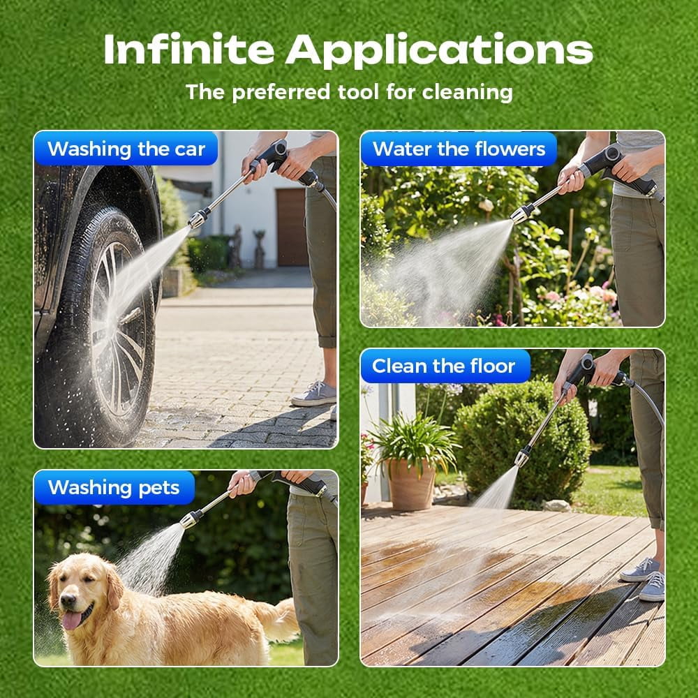 Turn Any Hose into a High Pressure Water Cleaning Jet, 2026 New Heavy Duty Garden Hose Nozzle, Multi Function Lawn & Garden Watering Sprayer, Spray Nozzles for Cleaning Garden Yard Pets Car (A)