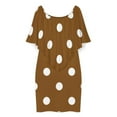 thumbnail image 3 of Brown Beige Color Dot Women's Off The Shoulder Ruffles Summer Wedding Guest Loose Casual Party Beach Dress, 3 of 9