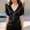 Black, variant on Women's Elegant Satin Blouse Side Tie Drawstring V Neck Tops Summer Asymmetrical Hem Short Sleeve Casual Shirts
