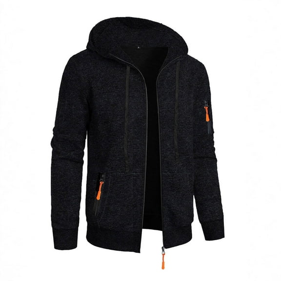 MaFYtyTPR Men's Solid Color Coats Fashion Long Sleeved Hooded Zipper Cardigan Loose Sweater Jacket with Pockets Black M