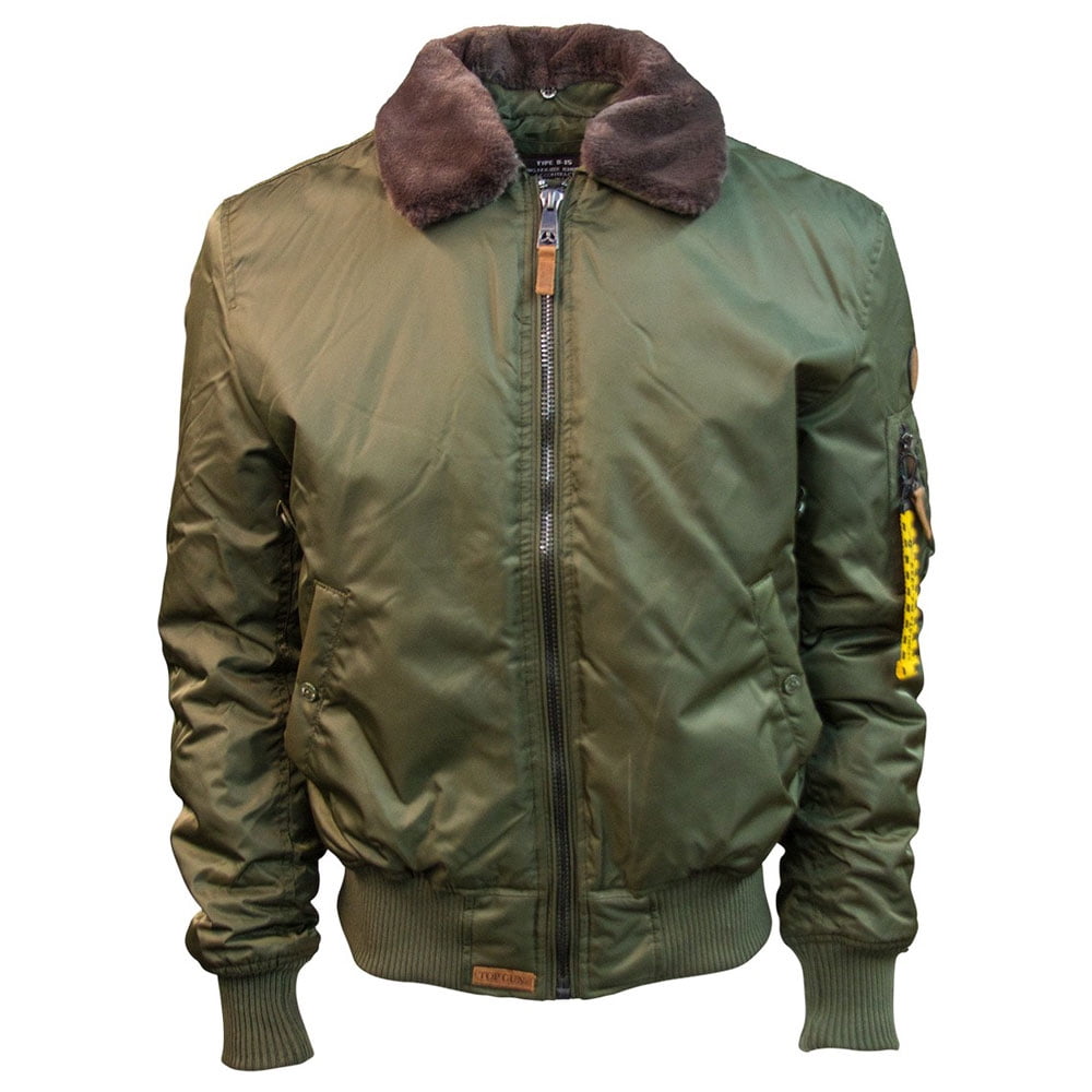 Top Gun B-15 Men's Heavy Duty Vintage Flight Bomber Jacket Olive ...