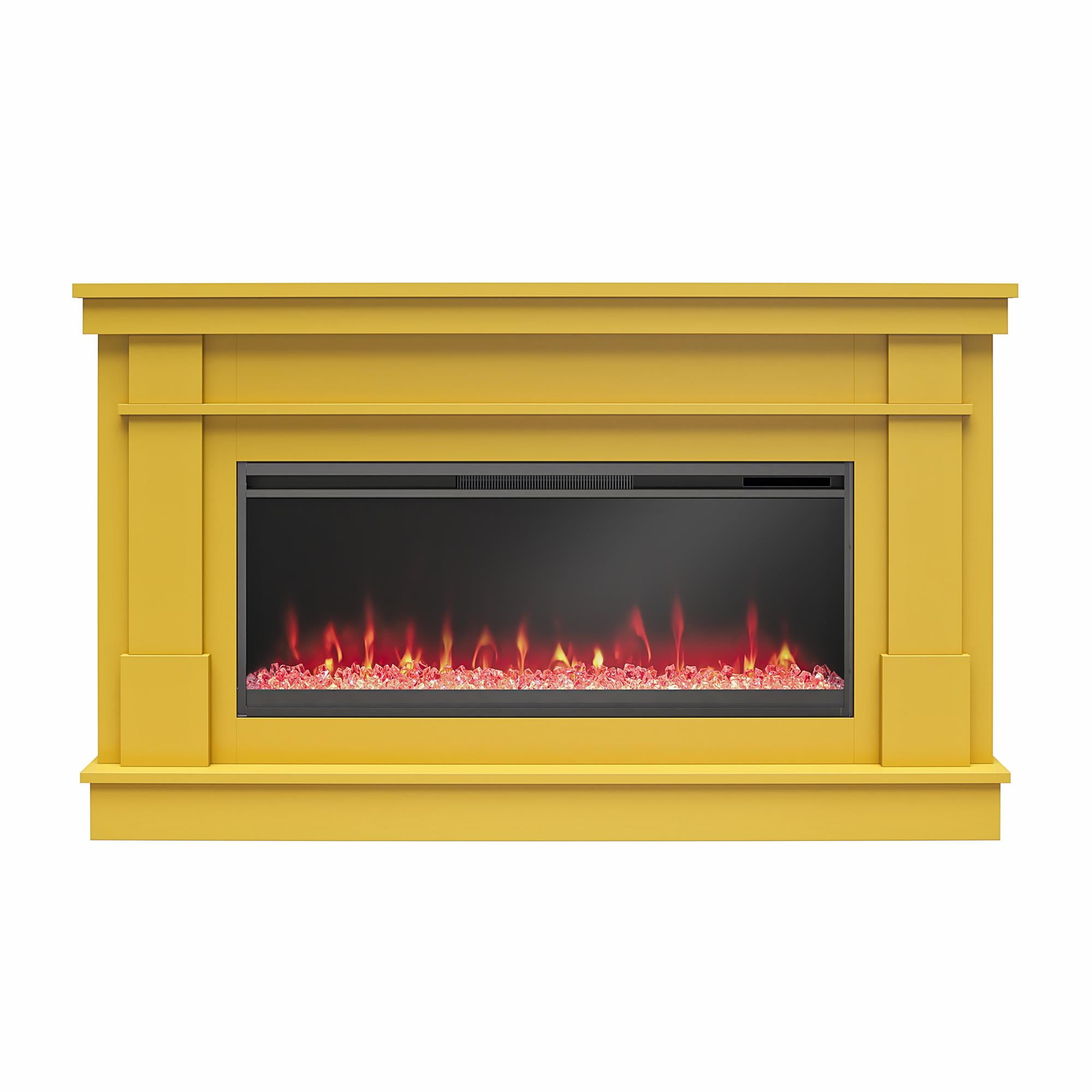 Waverly Wide Mantel with Linear Electric Fireplace & Crystal Ember Bed, Mustard Yellow