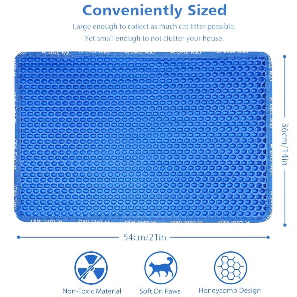 Cat Litter Mat – Double Layer Honeycomb Design, Waterproof & Easy Clean Scatter Control Mat for Cats, 21"x14", Blue