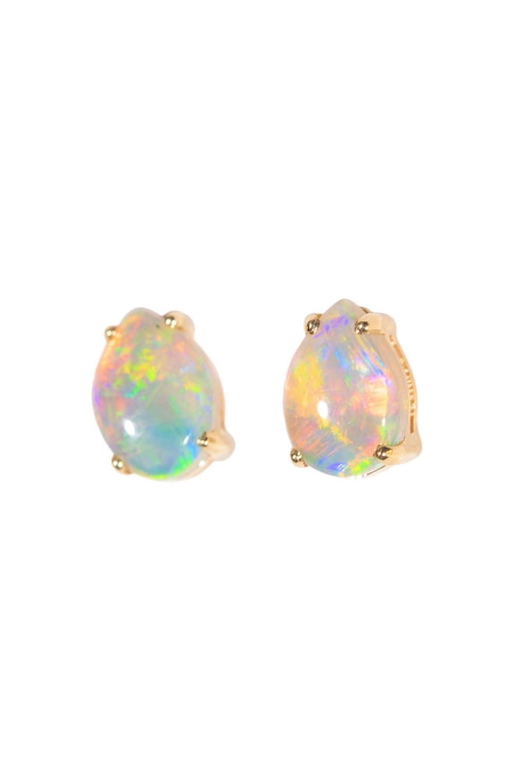 BRIGHT POWDER SURPRISE 14KT GOLD NATURAL AUSTRALIAN WHITE OPAL STUD EARRINGS