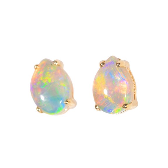 BRIGHT POWDER SURPRISE 14KT GOLD NATURAL AUSTRALIAN WHITE OPAL STUD EARRINGS