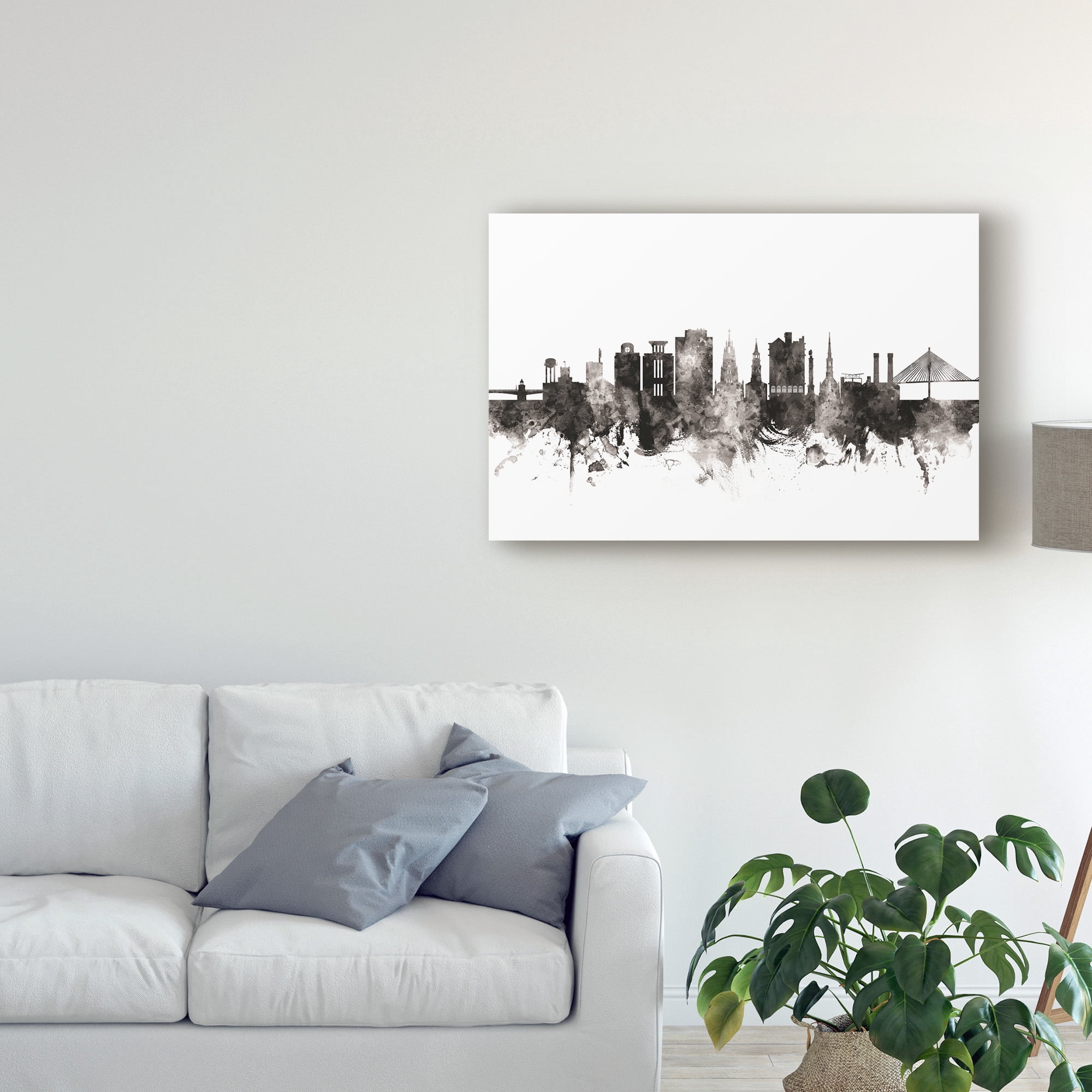 Trademark Fine Art 'Charleston South Carolina Skyline Black White' Canvas Art by Michael Tompsett