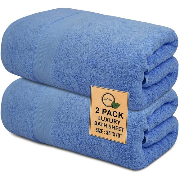 100% Cotton Luxury Bath Sheets - Pack of 2 (35" x 70") | Super Soft, Quick-Dry & Highly Absorbent Towels for Bathroom, Home, Spa & Gym (Sky Blue)
