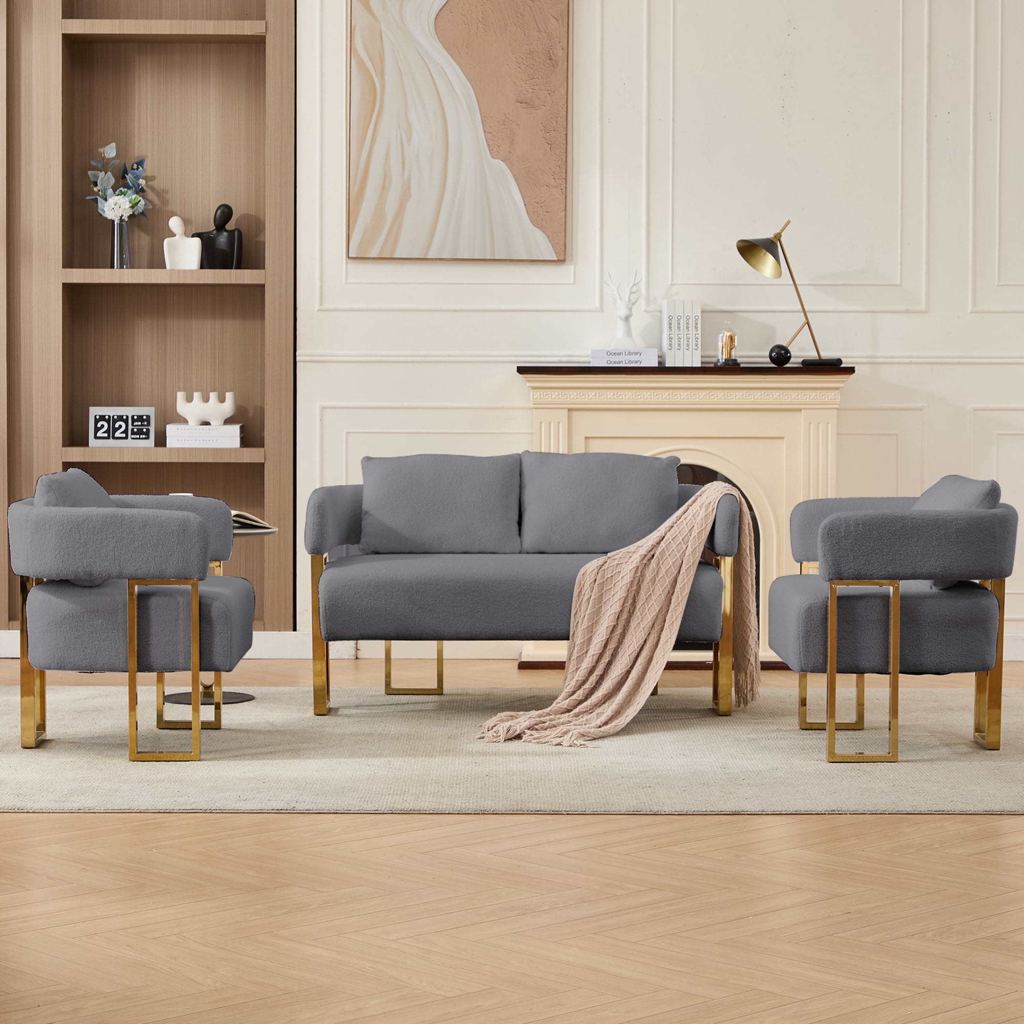 51" Small Sofa Couch Comfy Modern Teddy Upholstered 2-Seater Love Seats for Apartment,Bedroom,Office,Grey