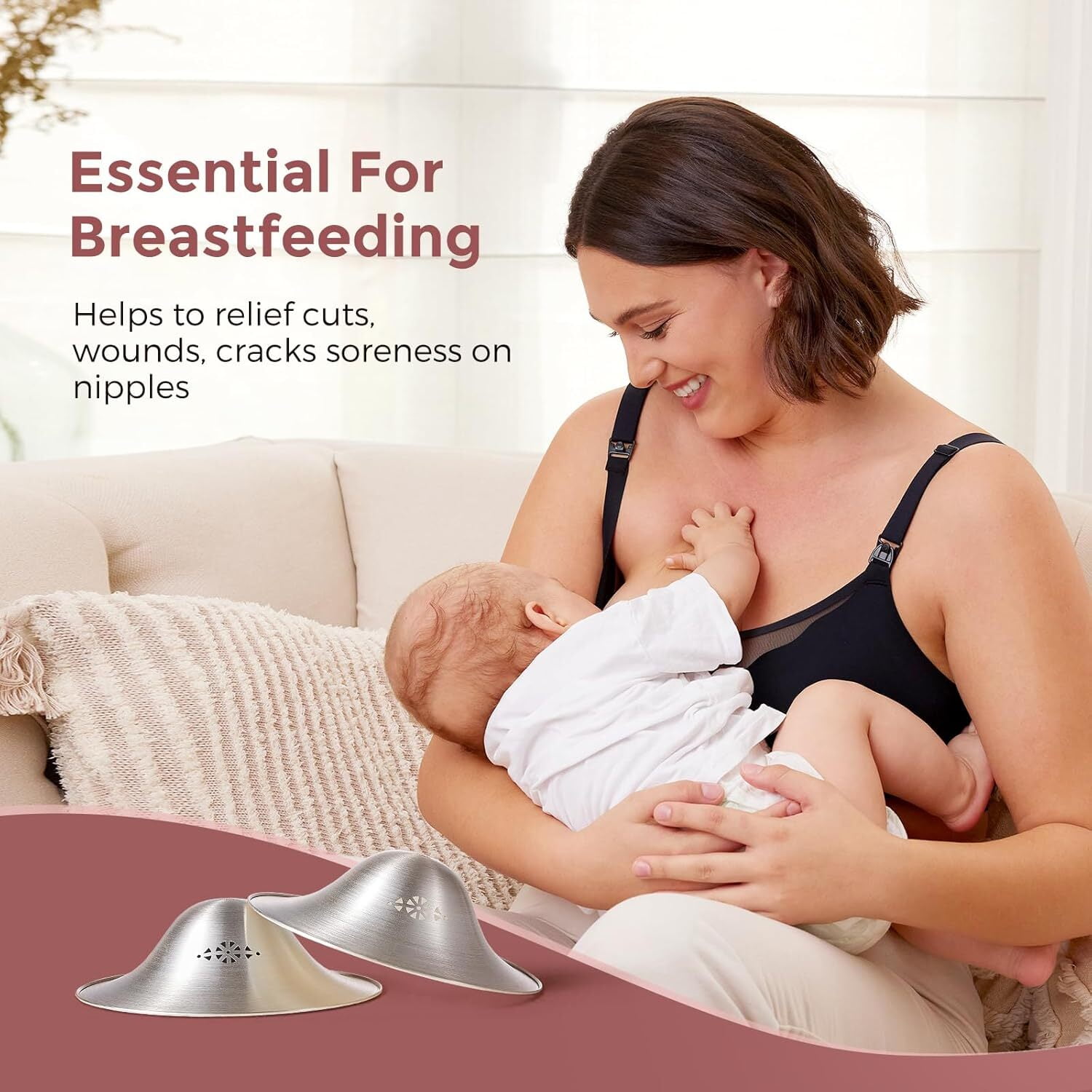 Momcozy 999 Silver Nursing Cups/Nipple Shields,Hole-Free, for Breastfeeding Essentials,Regular Size