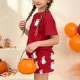 thumbnail image 6 of Kids Girls Halloween Outfits Tween Size 9-10 2 Piece Lounge Set Short Sleeve Cute Ghost Graphic T-Shirt and Sleep Shorts Fall Holiday Sleepwear Casual Pajamas Nightwear, 6 of 9