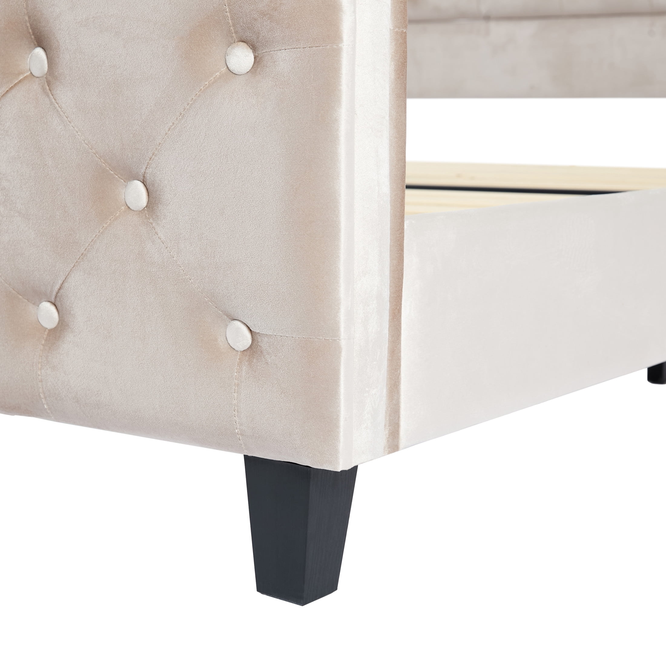 Christopher Knight Home Velvet Upholstered King Bed Frame with Wingback Headboard & Scroll Footboard, Beige