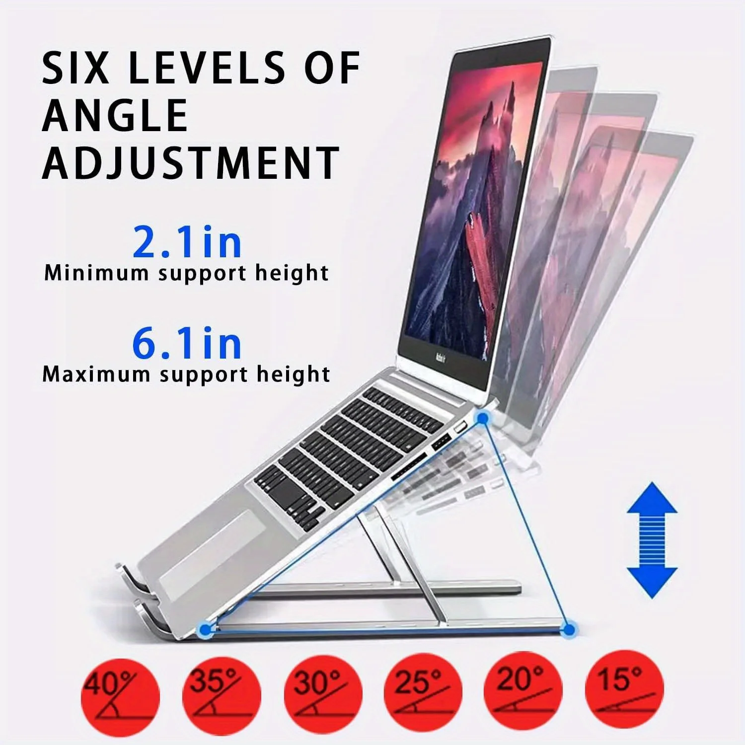 Aluminum Laptop Stand Adjustable 6-Level Foldable Laptop Holder Portable with Ventilation for 8-16 Inch Laptops