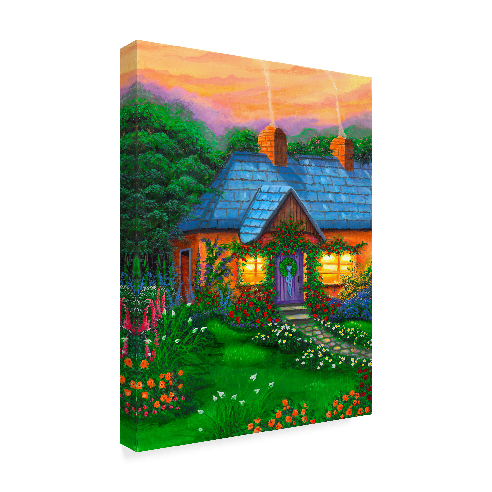Trademark Fine Art 'Rose Cottage Blue Roof' Canvas Art by Bonnie B Cook