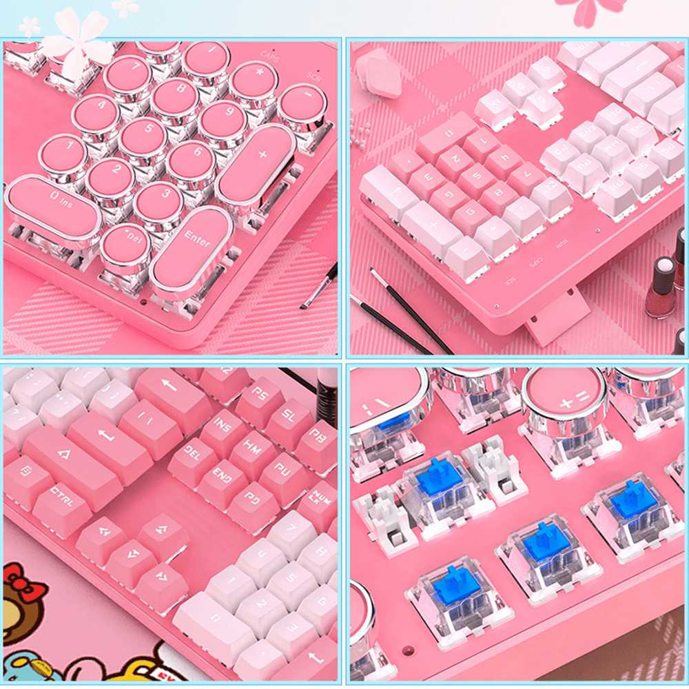 AMGRA Mechanical Keyboard Cute Girl Heart Pink 104 Keys Led Backlit Gaming Keyboard for Gaming and Typing,Compatible for Mac/PC/Laptop Cherry blossom pink